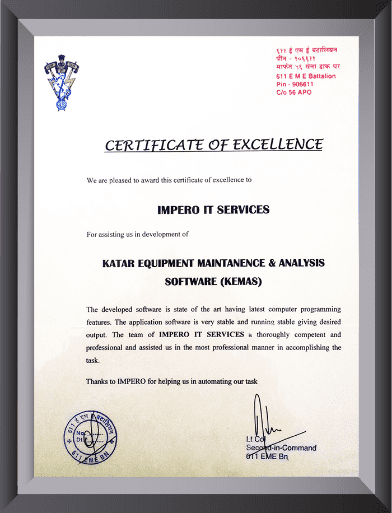 screenshot of cerificate of excellence
